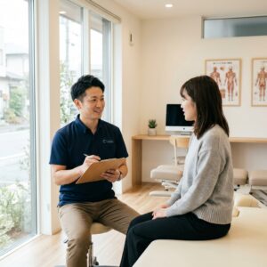 male chiropractor consulting fem… 202606300309